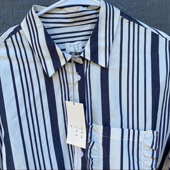 A New Day Striped Button Up Layered Sleeve  Blouse - Picture 5 of 9